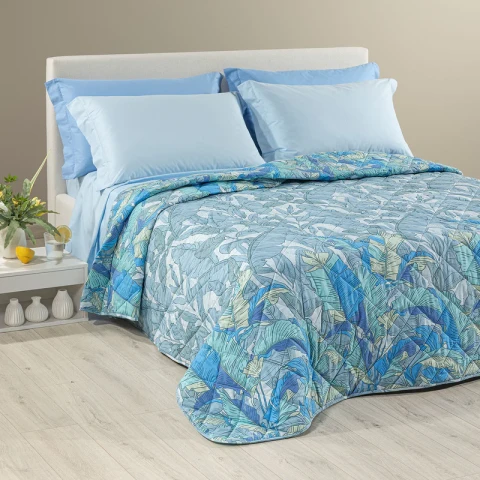 Copriletto Trapuntato In Cotone Forest Matrimoniale Caleffi BLU