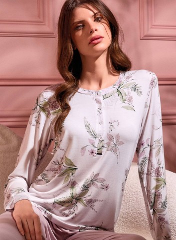 PIGIAMA DONNA COTONE Manica lunga SERAFino SUM654091 lormar LATTE/ROSA SKIN