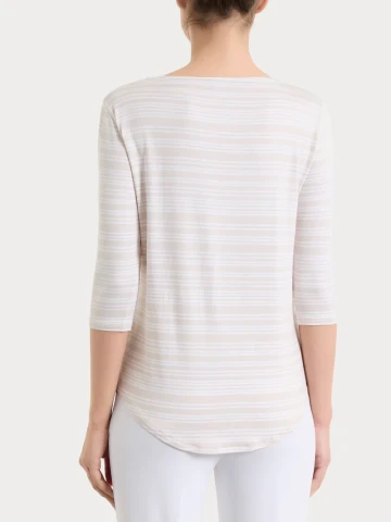 Maglietta a righe alternate scollo a barchetta in Viscosa Summer DT13TB RAGNO FANT.CHAMPIGNON