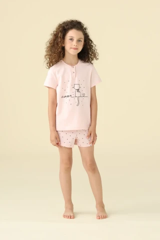 PIGIAMA BAMBINA COTONE MEZZA MANICA FE002630 PINK/ROSE