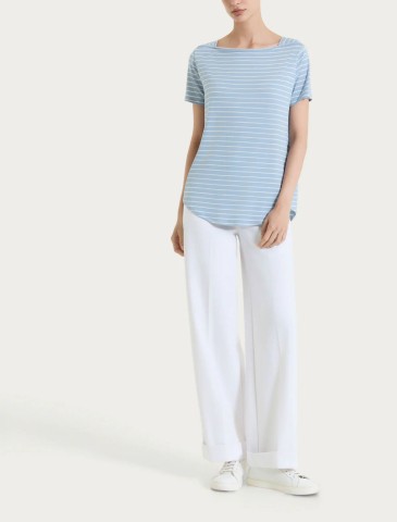 Maglietta a righe con collo a barchetta in Summer Light Piquet DT05TB RAGNO FANT. DUSTY BLUE