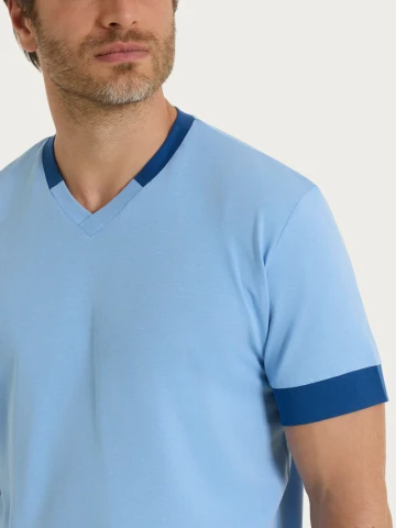 Pigiama corto con scollo a V e dettagli in Jersey di Cotone UA42NE FANT. DELLA ROBBIA BLUE