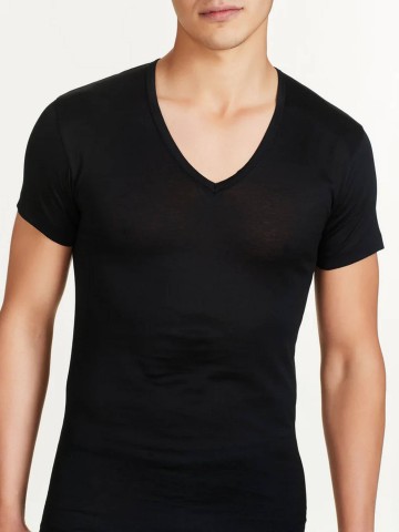 MAGLIA SILKOTTON MEZZA MANICA SCOLLO A V RAGNO 601698 NERO