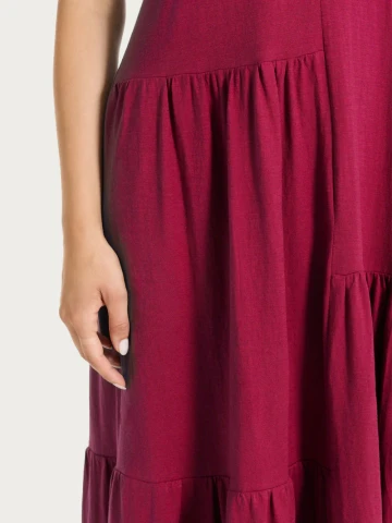 Vestito lungo con balze asimmetriche in Slub Jersey di Cotone DS31DC BEET RED