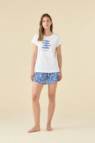 PIGIAMA DONNA COTONE MEZZA MANICA FA009583 NATURAL