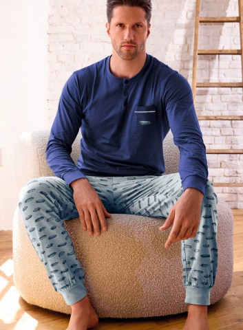 PIGIAMA UOMO COTONE MANICA LUNGA SERAFINO ARS754264 INFIORE DENIM/AZZURRO