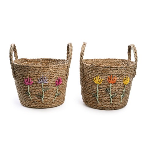 CESTA IN CORDA DECORATA FIORI D.26XH.20 cm COLORI ASSORTITI 03560