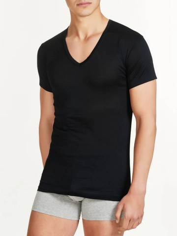 MAGLIA SILKOTTON MEZZA MANICA SCOLLO A V RAGNO 601698 NERO