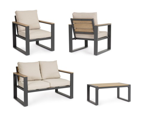 SET 4 SALOTTO CON CUSCINO LEANDRO ANTRACITE -BEIGE 0663881 BIZZOTTO