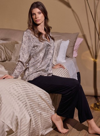 PIGIAMA DONNA COTONE MANICA LUNGA APERTO WIL654312 LORMAR NERO