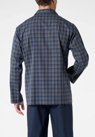 Pigiama Lungo Aperto con Collo in Popeline di Cotone Camiceria VPRT93383 BLU