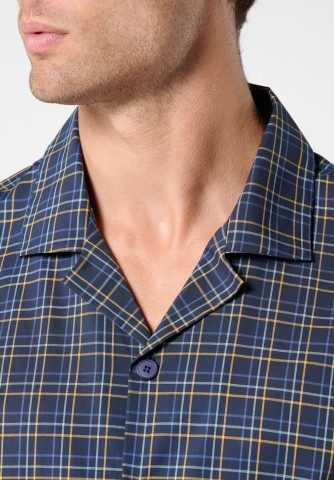 Pigiama Lungo Aperto con Collo in Popeline di Cotone Camiceria VPRT93383 BLU