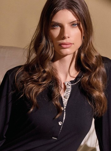 PIGIAMA DONNA COTONE Manica lunga SERAFino WIL654105 lormar NERO