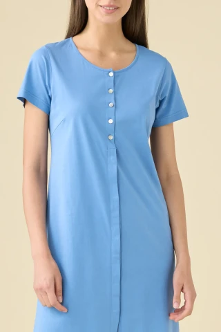 CAMICIA DA NOTTE DONNA COTONE MEZZA MANICA LA003483 BLUE RIVIERA