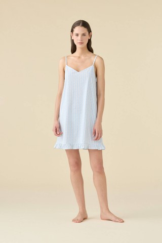 CAMICIA DA NOTTE DONNA BRETELLINA LA003513 NOIDINOTTE CERULEO