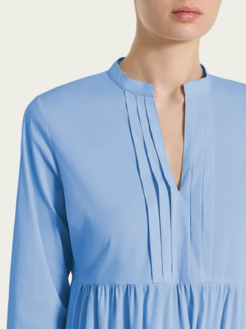 Abito con balze e pieghe frontali in Poplin di Cotone DS52DW BEL AIR BLUE
