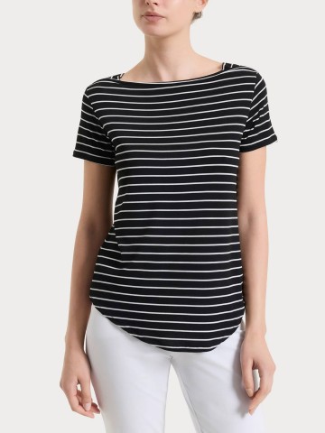 Maglietta a righe con collo a barchetta in Summer Light Piquet DT05TB RAGNO FANTASIA NERO