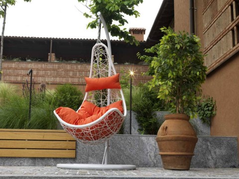 DONDOLO PENSILE RIALTO BIANCO CON SUPPORTO E CUSCINO ARANCIONE CM82x65h124