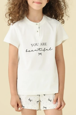 PIGIAMA BAMBINA COTONE MEZZA MANICA FE002617 EGRET