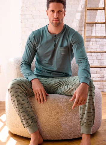 PIGIAMA UOMO COTONE MANICA LUNGA SERAFINO ARS754264 INFIORE ANTRACITE SALVIA