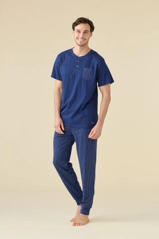 PIGIAMA 3 PEZZI UOMO COTONE LE001280 MEDIEVAL BLUE