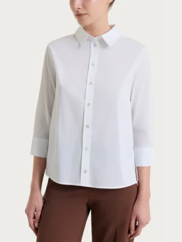 Camicia con manica 3/4 in Poplin di cotone DS52SW BIANCO