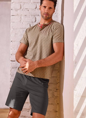 PIGIAMA UOMO COTONE MEZZA MANICA SERAFINO TGH754239 INFIORE SABBIA/ARDESIA