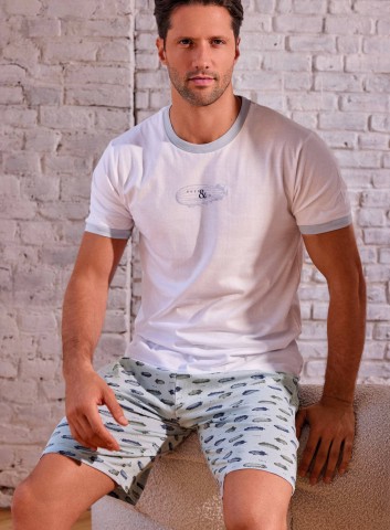 PIGIAMA UOMO COTONE MEZZA MANICA GIROCOLLO ARS754267 INFIORE BIANCO/AZZURRO