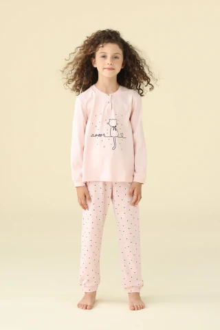 PIGIAMA BAMBINA COTONE MANICA LUNGA FE002608 PINK/ROSE
