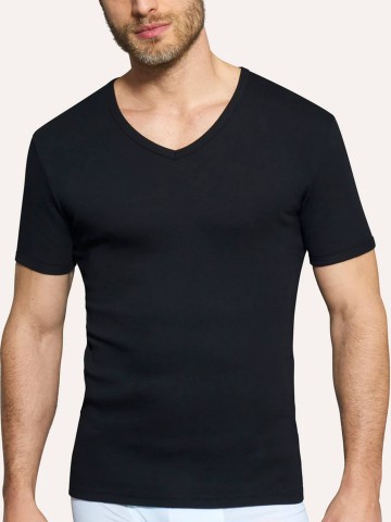 MAGLIA TERMICA 100% COTONE  MANICA CORTA SCOLLO V U801A8 RAGNO NERO