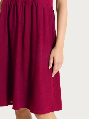 Vestito lungo con balze asimmetriche in Slub Jersey di Cotone DS31DC BEET RED