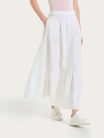 Gonna lunga a balze in Popline di Cotone DS52UG RAGNO BIANCO