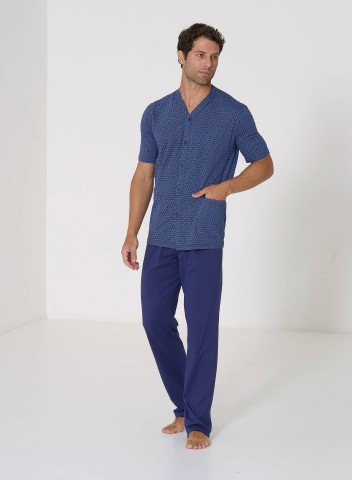 PIGIAMA UOMO MANICA CORTA APERTO LS475350 BLU