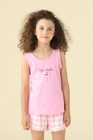 PIGIAMA BAMBINA COTONE SPALLA LARGA FE002620 FUXIA