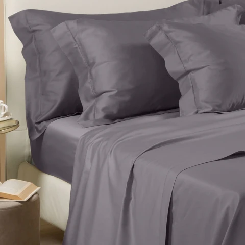 BRIGHT COMPLETO LENZUOLA MATRIMONIALE IN RASO MADE IN ITALY GRIGIO