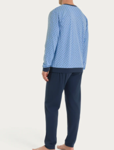 Pigiama a serafino con micro rombi in Jersey di Cotone UA23N1 RAGNO FANT. DELLA ROBBIA BLUE