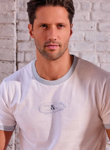 PIGIAMA UOMO COTONE MEZZA MANICA GIROCOLLO ARS754267 INFIORE BIANCO/AZZURRO