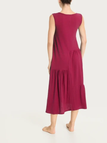 Vestito lungo con balze asimmetriche in Slub Jersey di Cotone DS31DC BEET RED