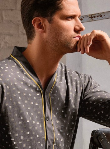 PIGIAMA UOMO MANICA LUNGA APERTO MKD754250 INFIORE ANTRACITE