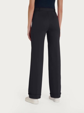 Pantalone dritto con tasche e risvolto in Satin Power DN22PL RAGNO NERO