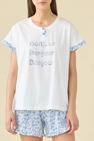 PIGIAMA DONNA COTONE MEZZA MANICA FA009565 CERULEO