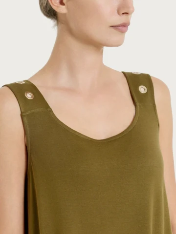 Abito smanicato con collo a sviluppo circolare in Viscosa Summer DT32DI DARK OLIVE
