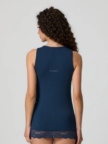 CANOTTA CON PIZZO IN COTONE MODAL SPALLA LARGA JADEA 4328 BLU