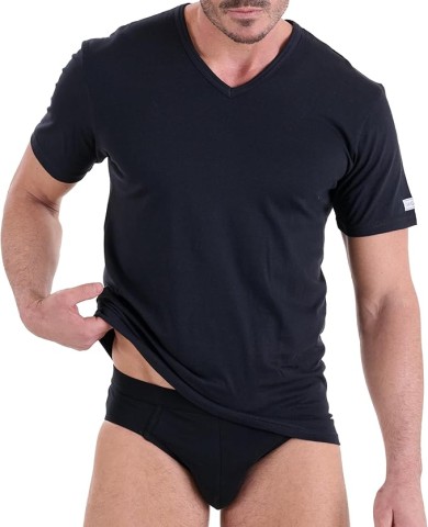 MAGLIA MEZZA MANICA SCOLLO A V IN COTONE NAVIGARE 512 NERO