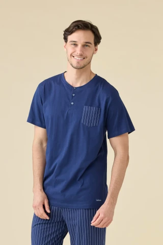 PIGIAMA 3 PEZZI UOMO COTONE LE001280 MEDIEVAL BLUE