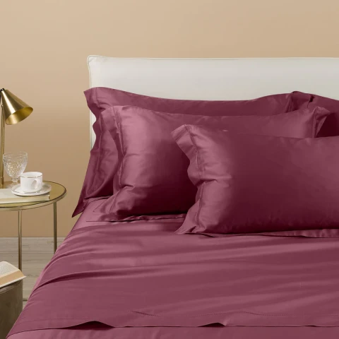 BRIGHT COMPLETO LENZUOLA MATRIMONIALE IN RASO MADE IN ITALY ROSSO