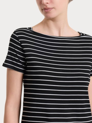 Maglietta a righe con collo a barchetta in Summer Light Piquet DT05TB RAGNO FANTASIA NERO