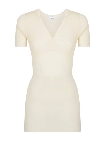 MAGLIA 100MERINO MEZZA MANICA FORMA SENO RAGNO 0041L8 BIANCO LANA