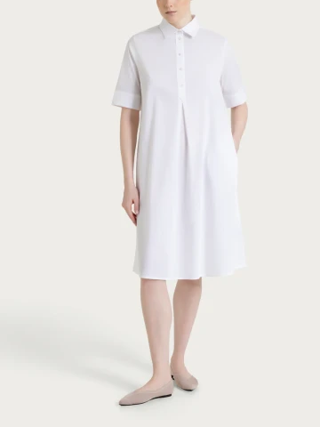 Abito con collo a camicia in Poplin di Cotone DS52DI BIANCO
