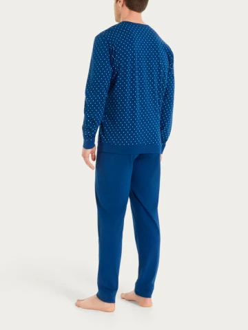 Pigiama a serafino con micro rombi in Jersey di Cotone UA23N1 RAGNO FANT. NAVY PEONY CRAVATIER